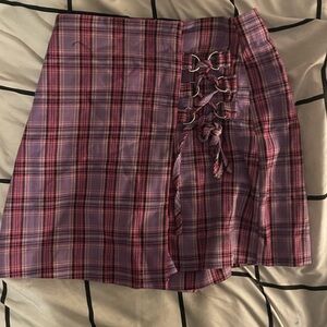 SO Plaid Mini Skirt with Lace-Up Detail